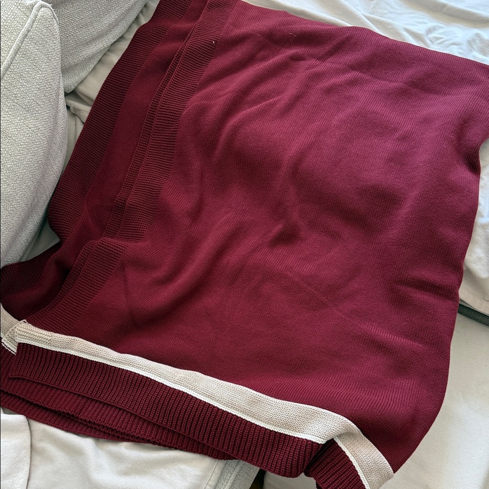 Boll & Branch Burgundy and Cream Court Knit Blanket